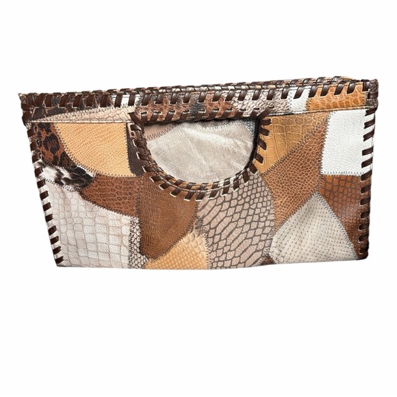 Handbags - Convertible Boho Tote Clutch | Foldover Bag | Leather Trim Textured Fabric